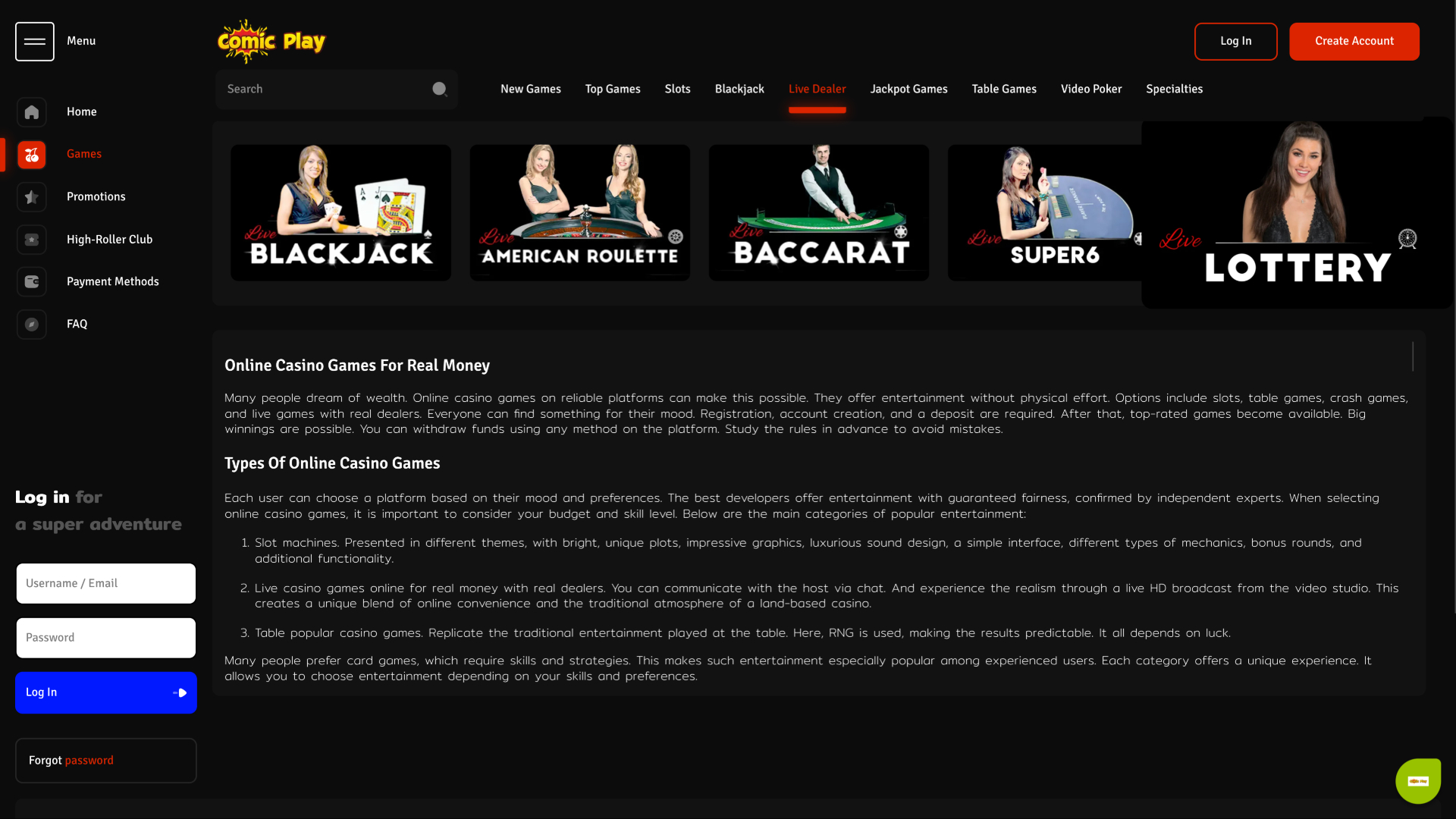 Croupier en direct du casino ComicPlay sur ordinateur