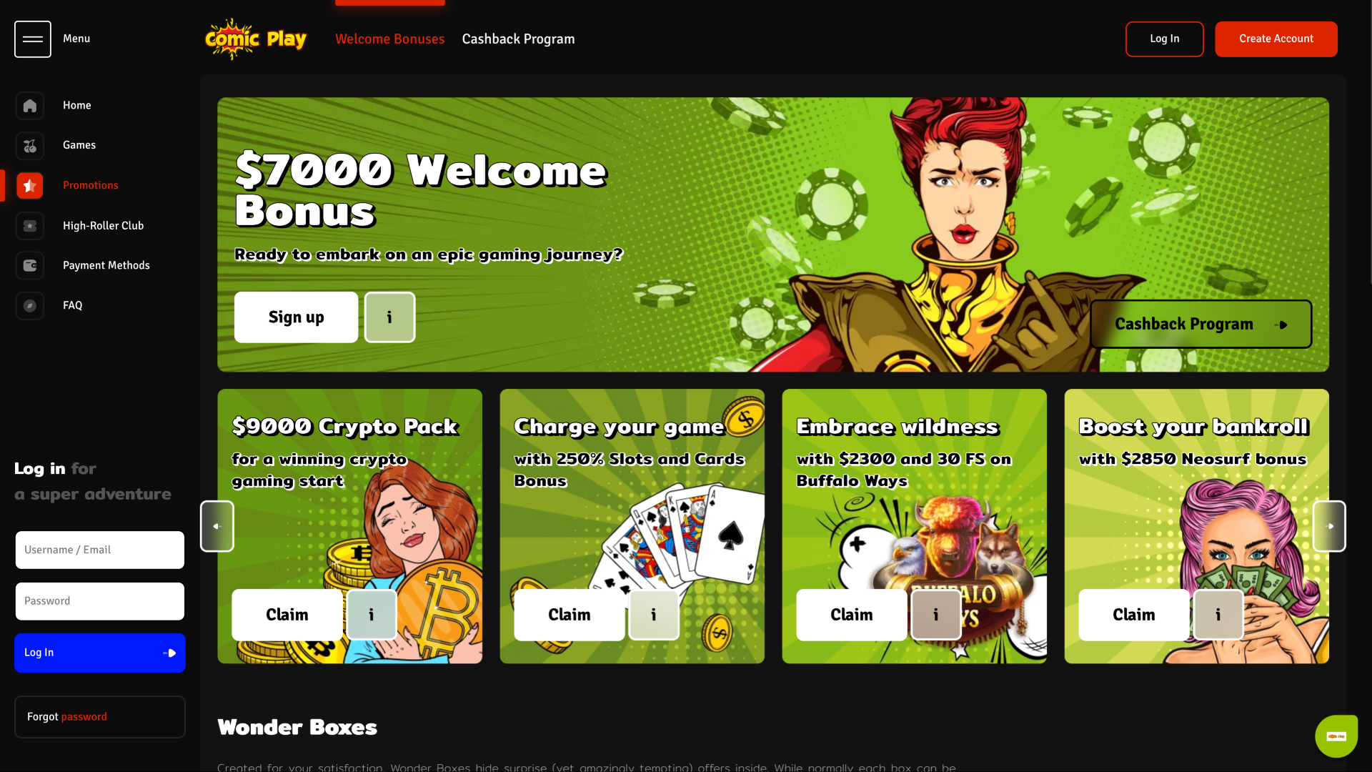 Promotions du casino ComicPlay sur ordinateur