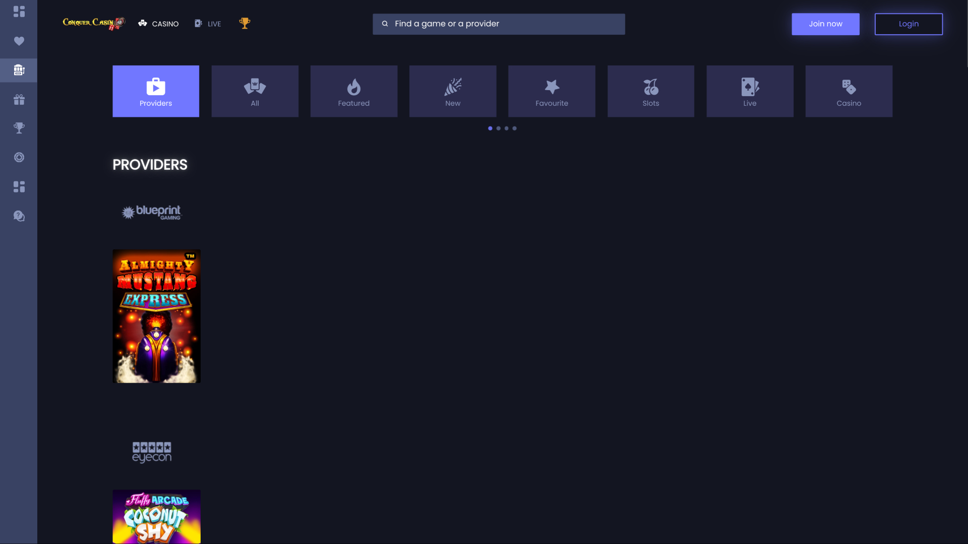 Sviluppatori di giochi del casinò Conquer su desktop