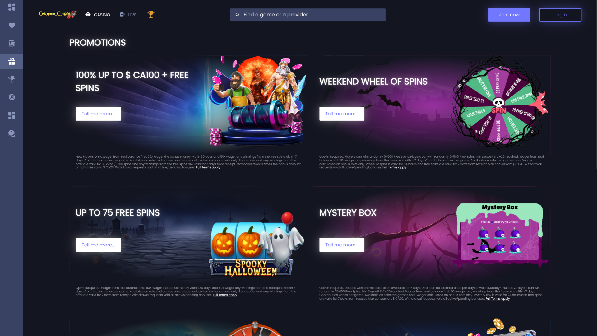 Promozioni del casinò Conquer su desktop