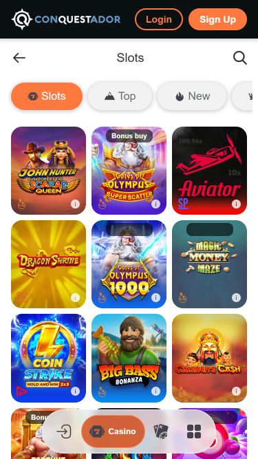 Jeux d'images mobiles du casino Conquestador