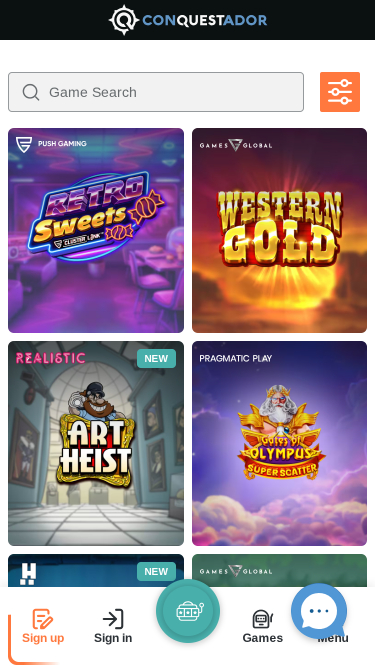 Jeux du Casino Conquestador Mobile