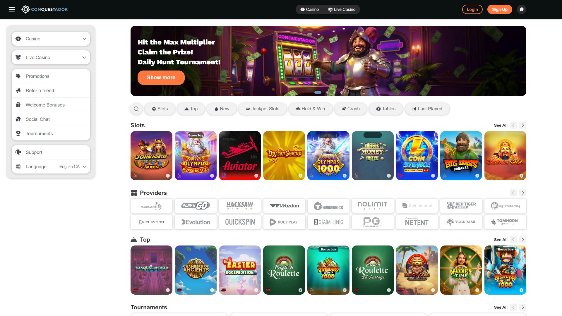 Image de bureau du casino Conquestador - Page d'accueil