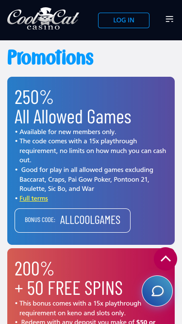 Promotions du Casino Cool Cat Mobile