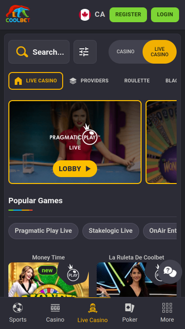 Coolbet с Лайв-Дилером Мобильная версия