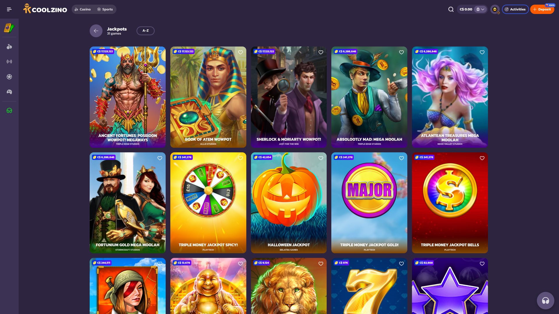 Coolzino Casino Jackpot Desktop