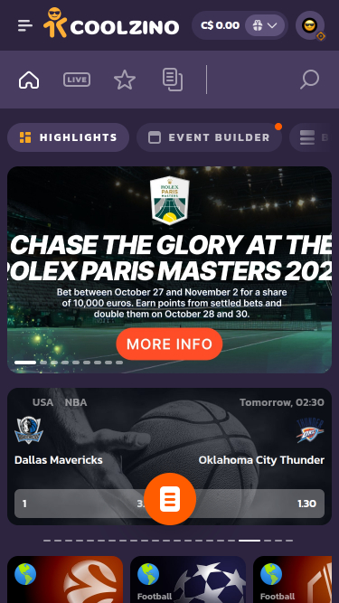 Coolzino Casino Live-Sport Mobil