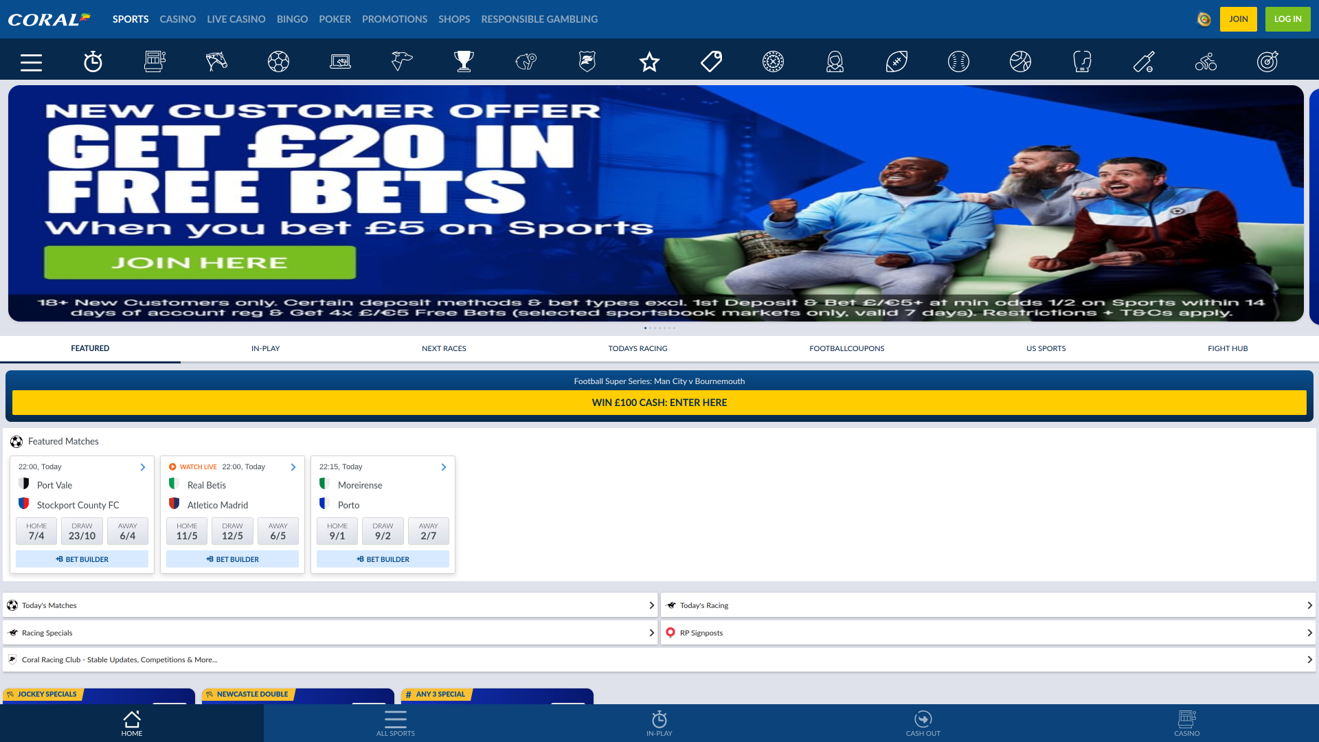 Sport in Diretta del Casinò Coral Desktop