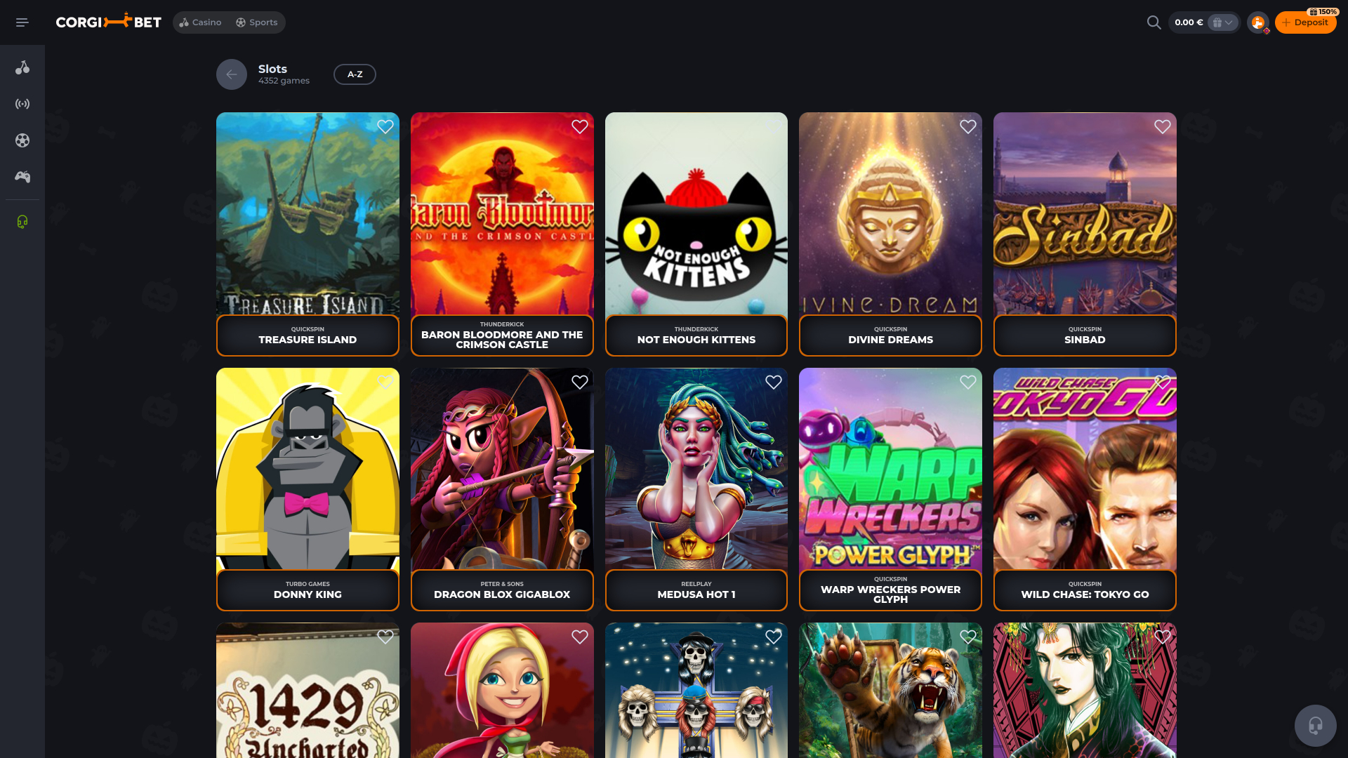 Corgibet Casino Spielentwickler Desktop