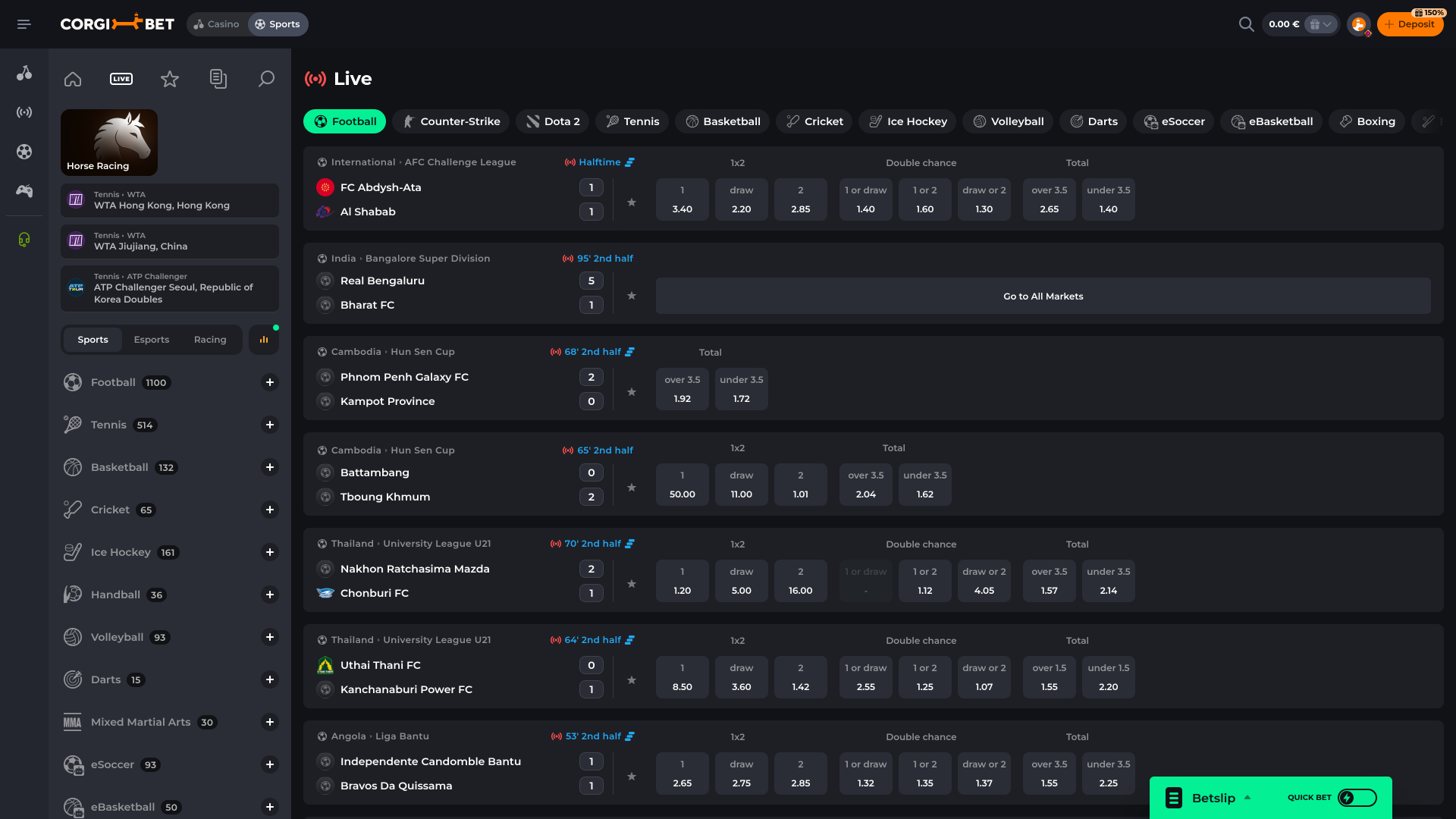 Corgibet Casino Live-Sport Desktop