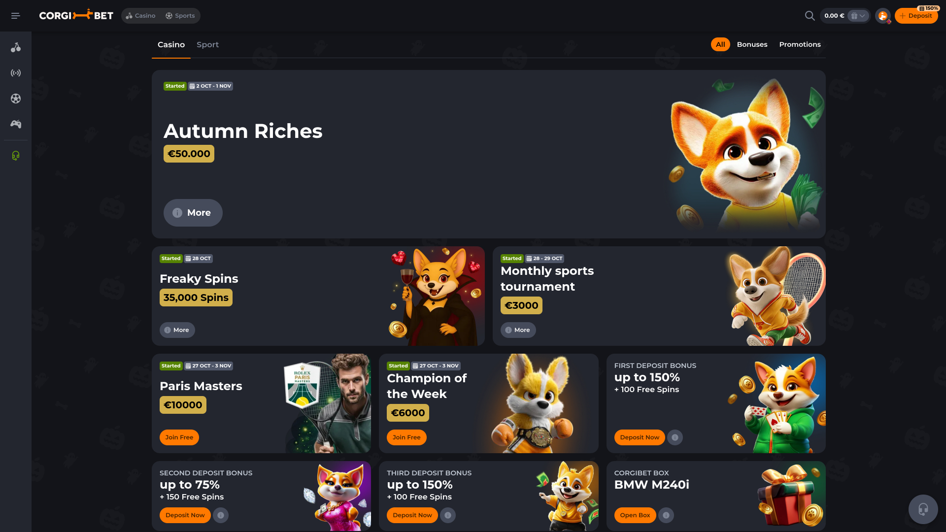 Corgibet Casino Aktionen Desktop