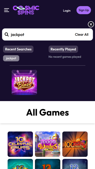 Jackpot du Casino Cosmic Spins Mobile