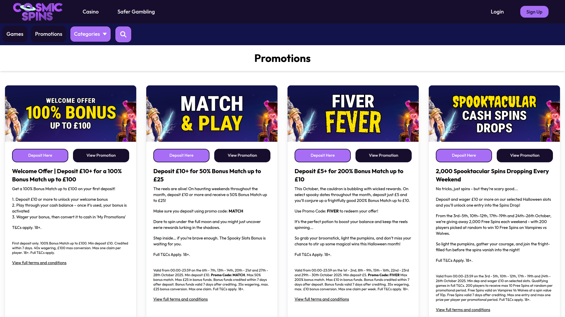 Promotions du Casino Cosmic Spins Bureau