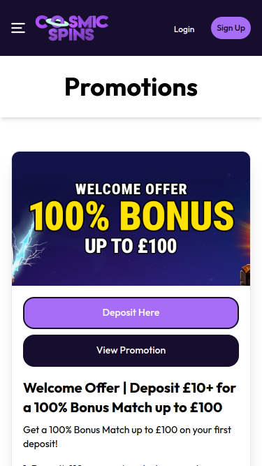 Promotions du Casino Cosmic Spins Mobile