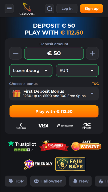 Page d’Accueil du Casino Cosmicslot Mobile