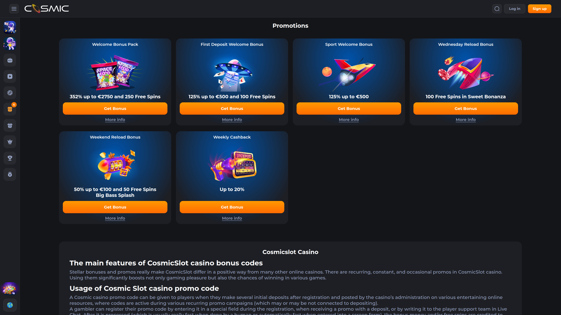 Promotions du Casino Cosmicslot Bureau