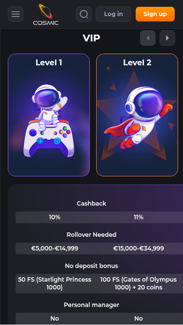 Programme VIP de CosmicSlot Casino pour mobile