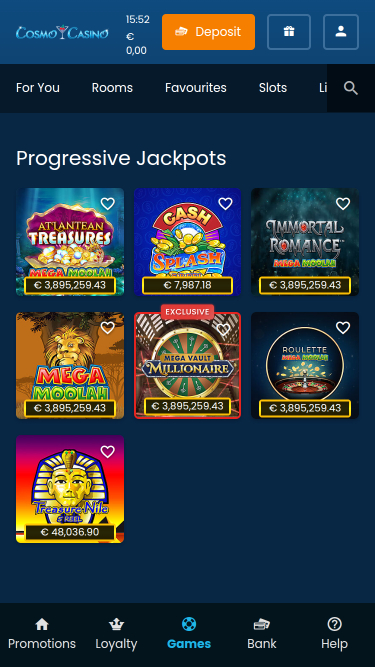 Jackpot de Cosmo Casino Mobile
