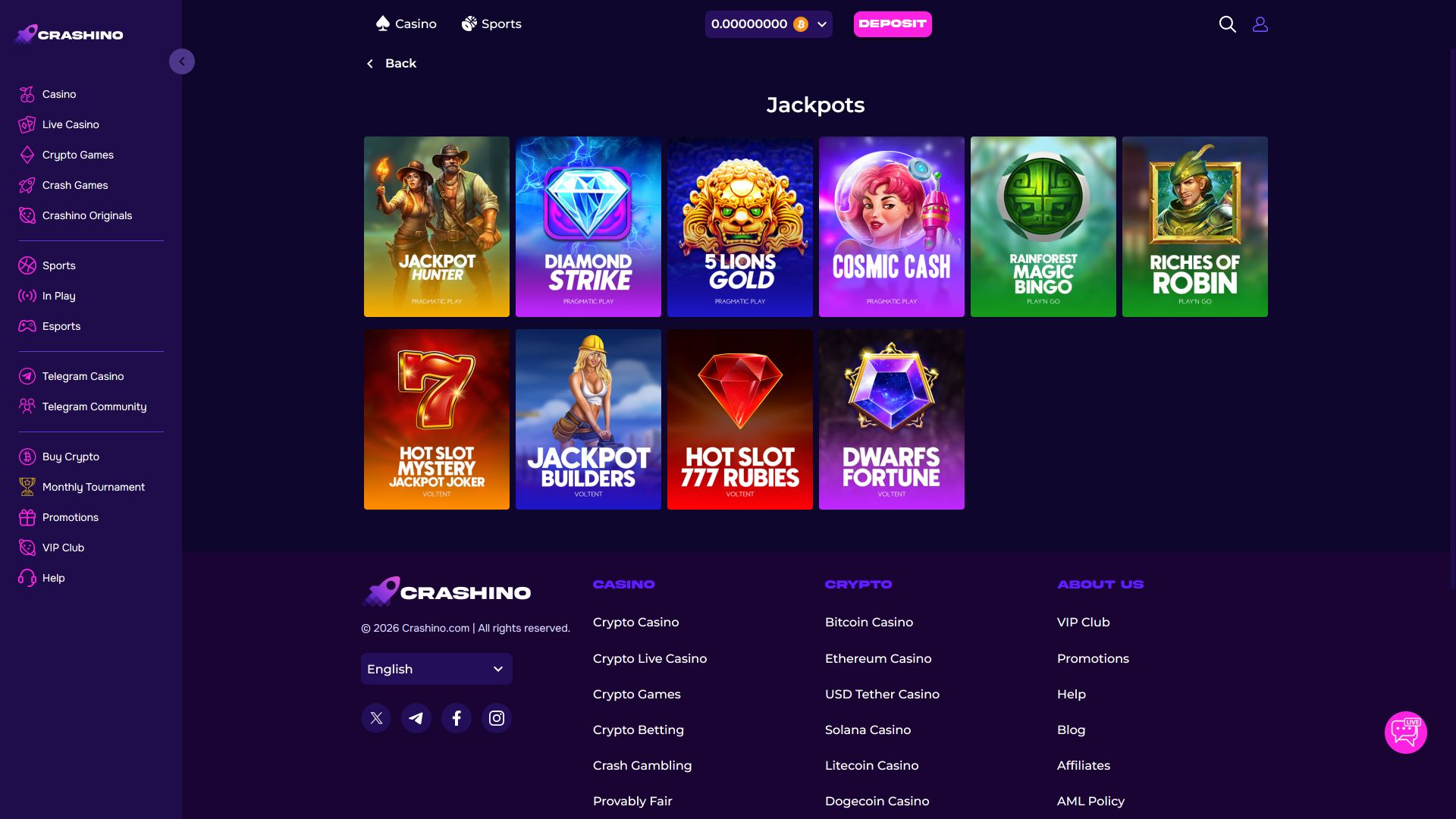 Jackpot d'images de bureau Crashino