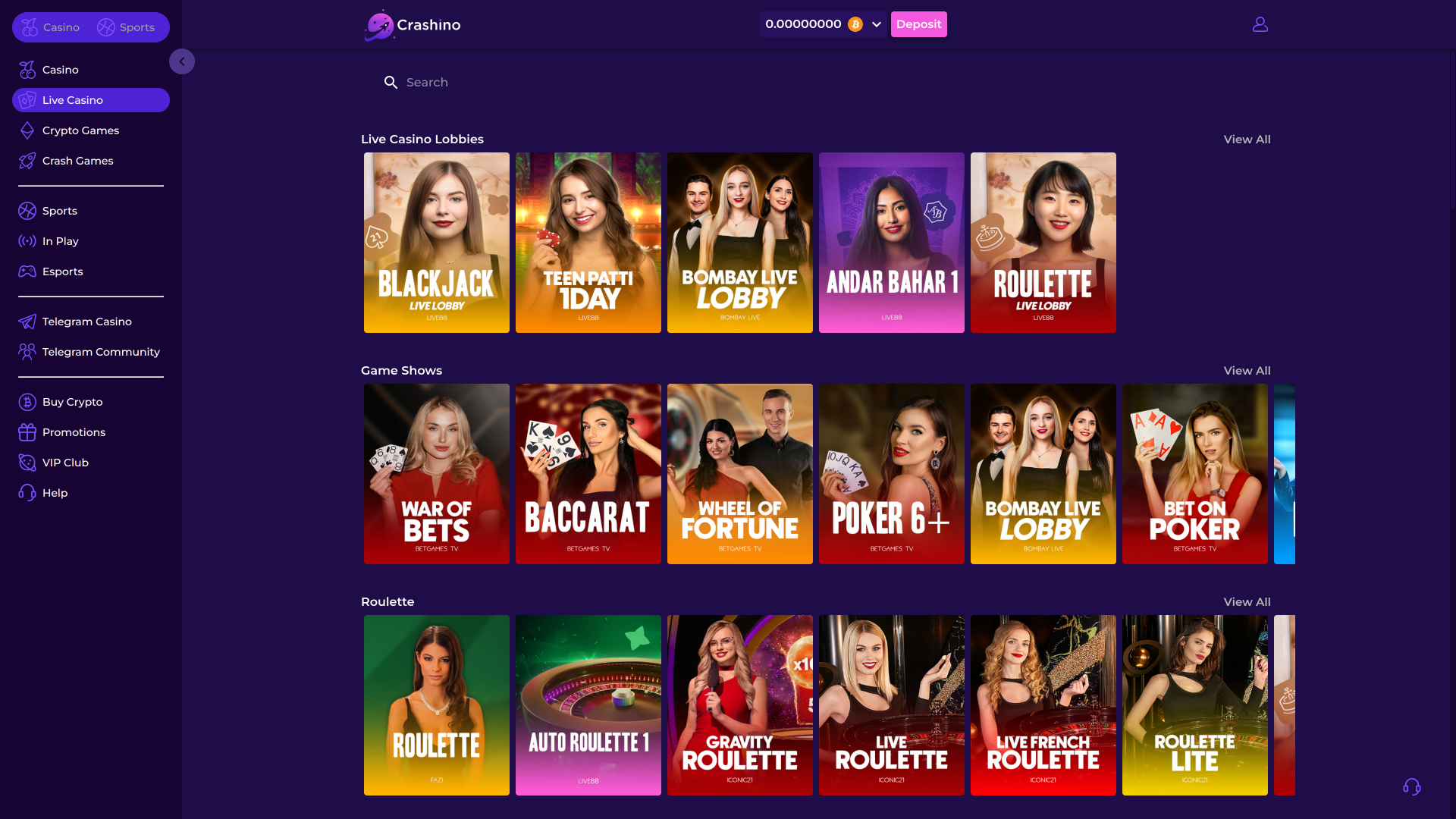 Croupier dal Vivo di Crashino Desktop