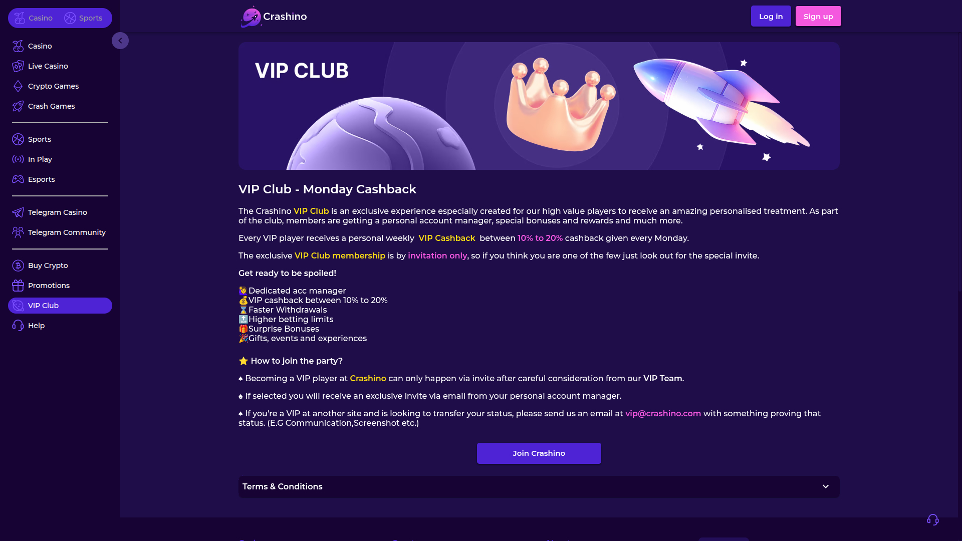Programma VIP per desktop Crashino