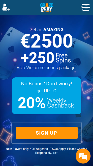 Página de inicio de Craze Play Casino Móvil