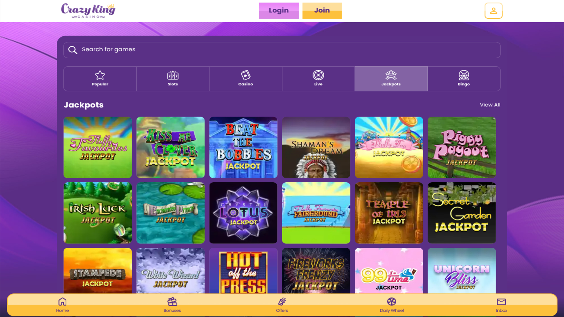 Jackpot de bureau du Crazy King Casino