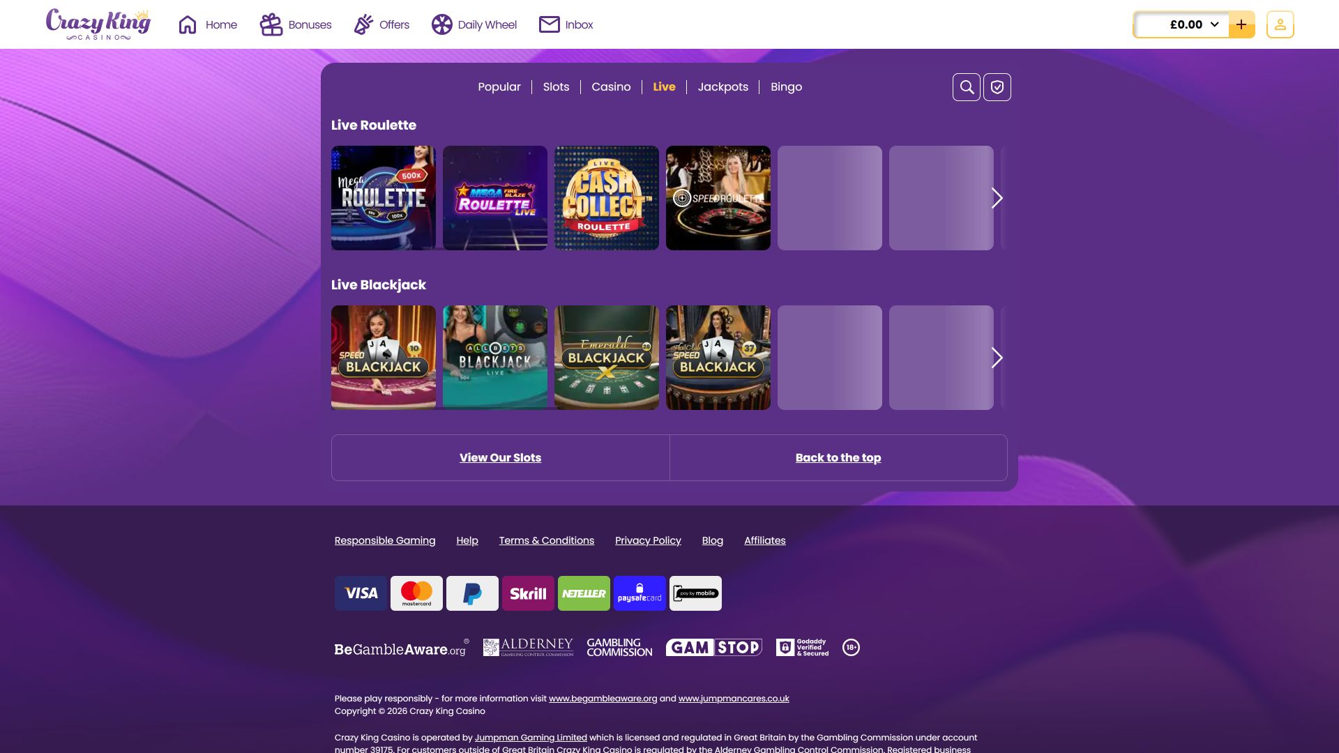 Image de bureau du casino Crazy King avec croupier en direct