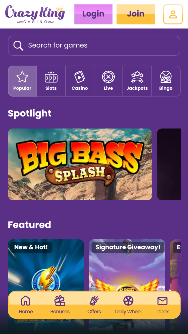 Jeux mobiles Crazy King Casino