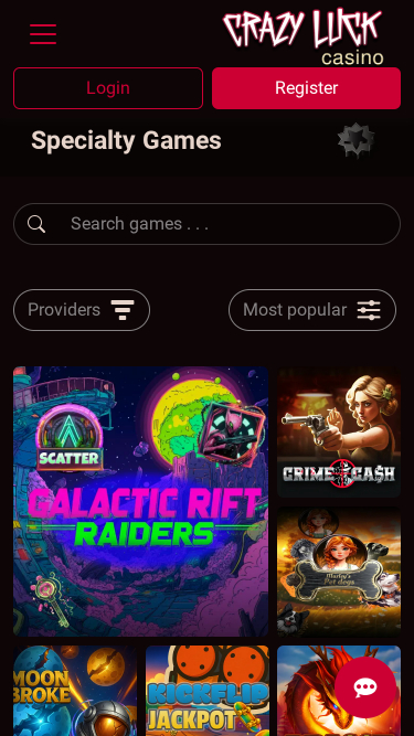 Jeux spécialisés mobiles de Crazy Luck Casino