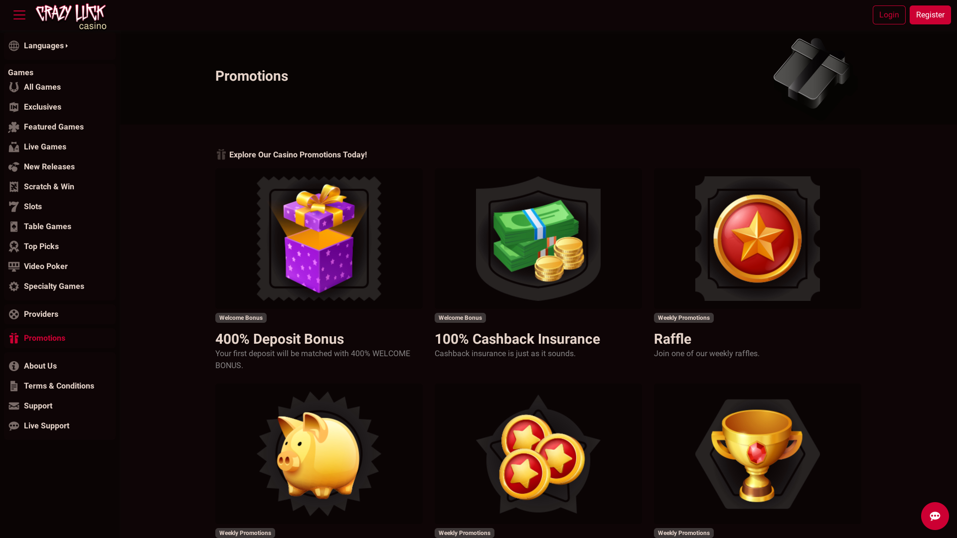 Promotions de Crazy Luck Casino Bureau