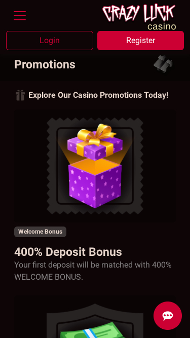 Promotions de Crazy Luck Casino Mobile