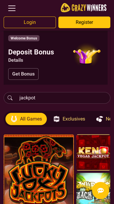 Jackpot de Crazy Winners Casino Mobile