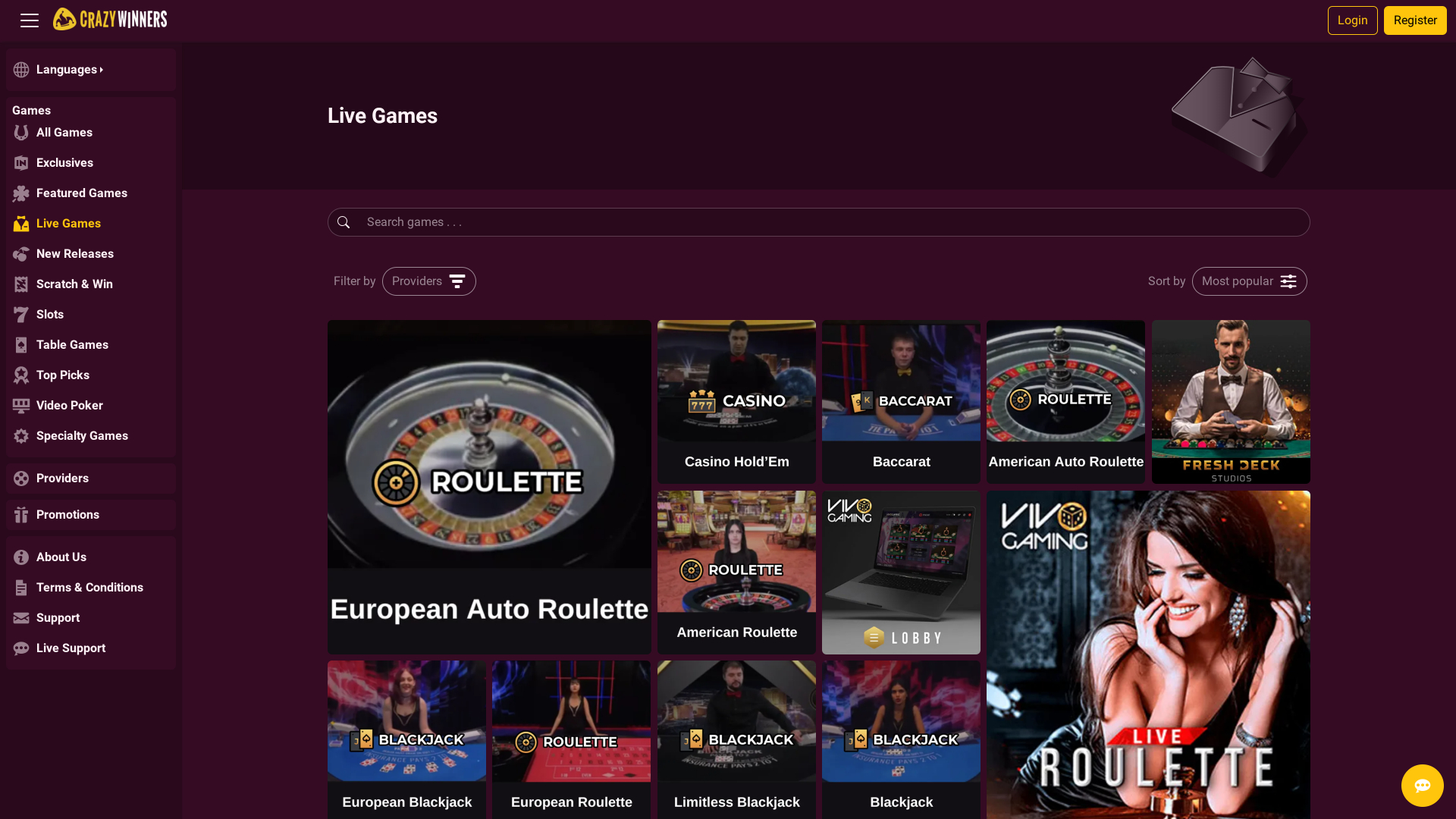 Croupier en Direct de Crazy Winners Casino Bureau