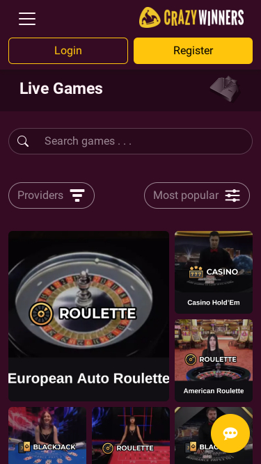 Croupier en Direct de Crazy Winners Casino Mobile