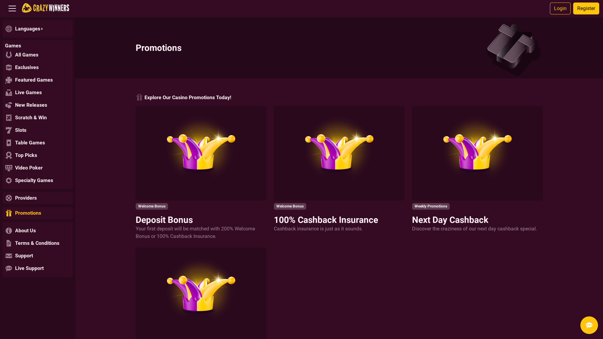 Promotions de Crazy Winners Casino Bureau