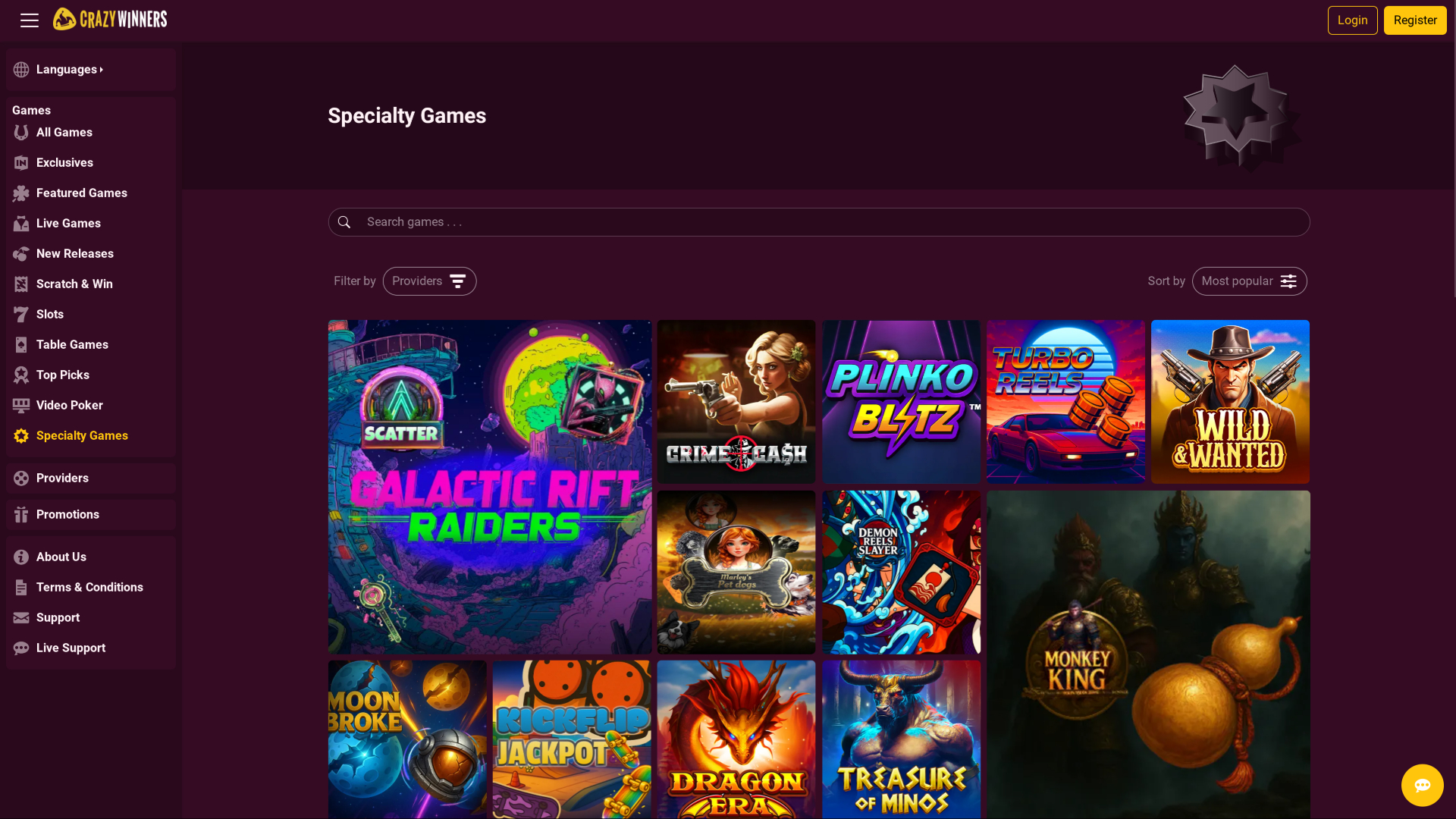 Crazy Winners Casino Desktop Specialty Games