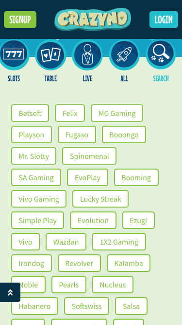 Développeurs de Jeux de Crazyno Casino Mobile