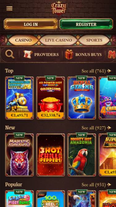 Скриншот мобильной страницы игр казино Crazy Tower.