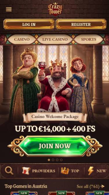Скриншот главной страницы мобильного приложения Crazy Tower Casino