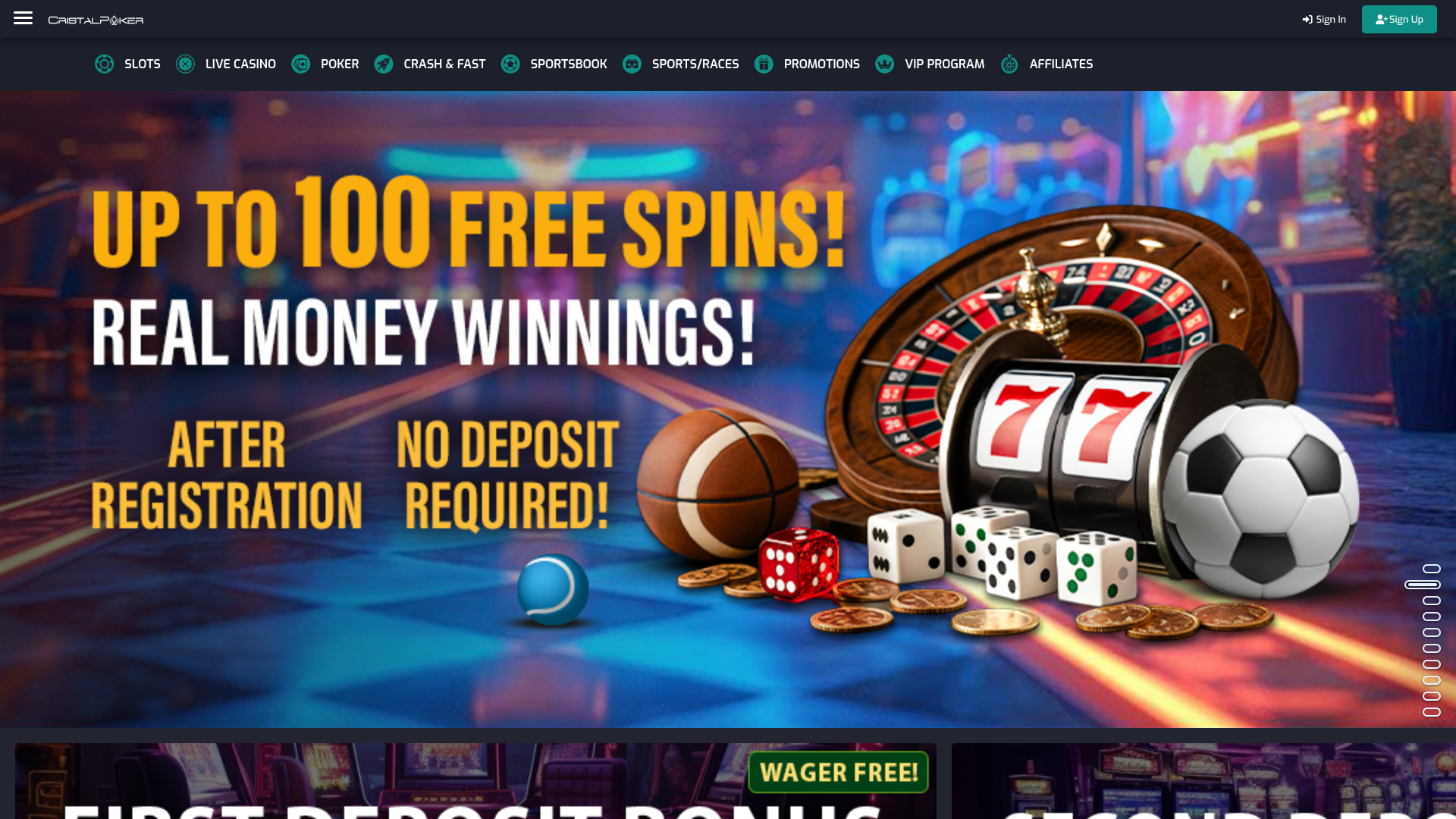 Cristal Poker Casino Homepage Desktop