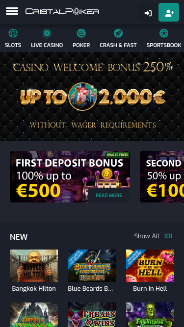 Cristal Poker Casino Homepage Mobile