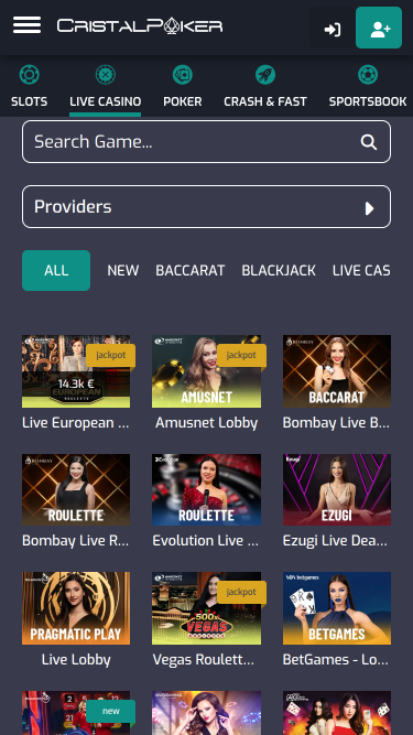 Cristal Poker Casino Live Dealer Mobile