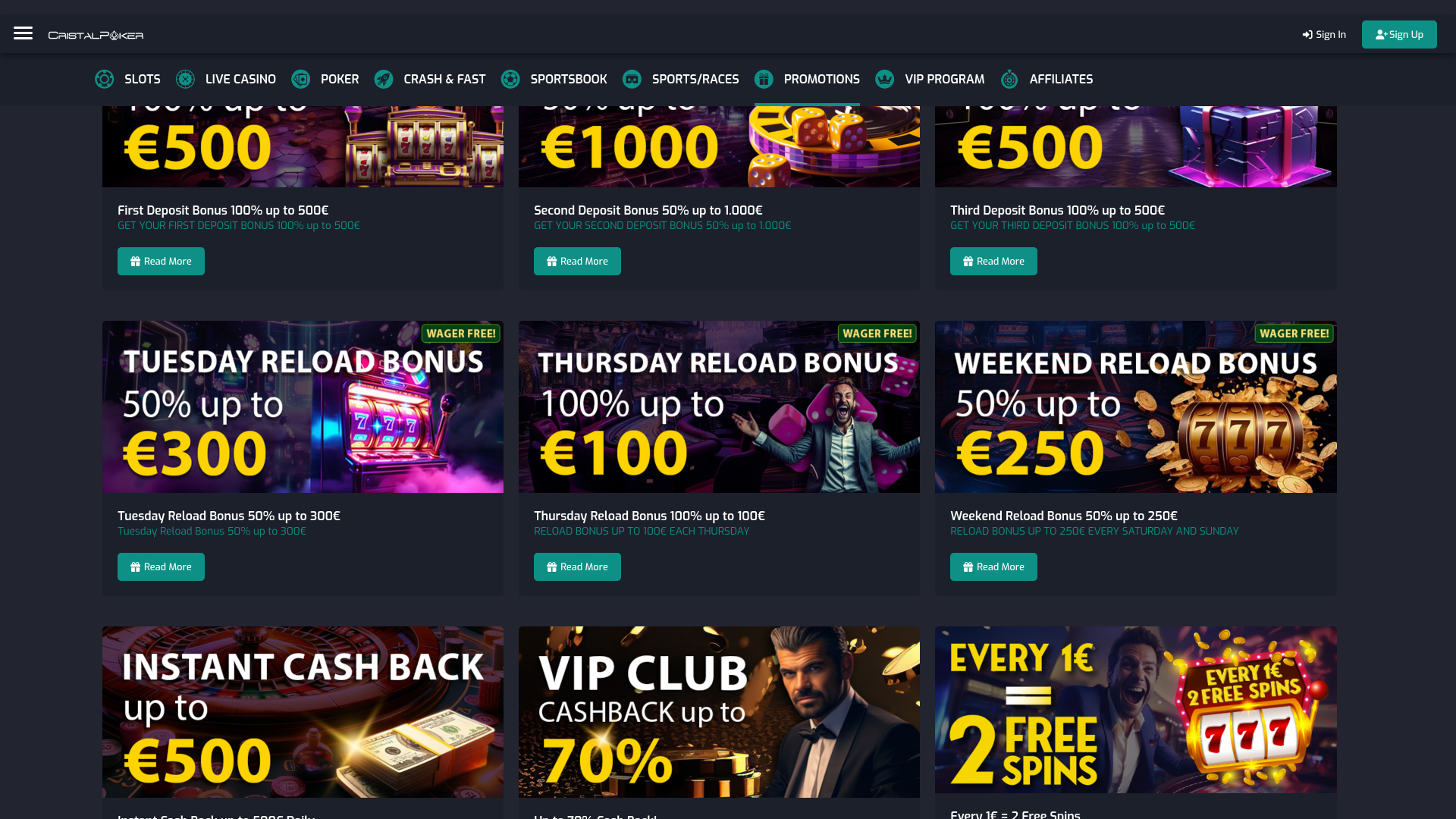 Cristal Poker Casino Promotions Desktop