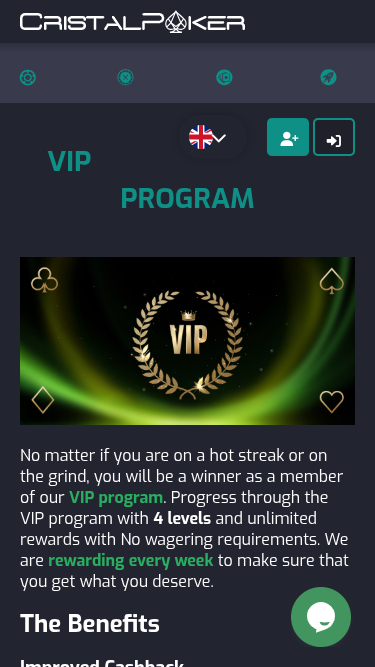 Cristal Poker Casino Mobile VIP Program