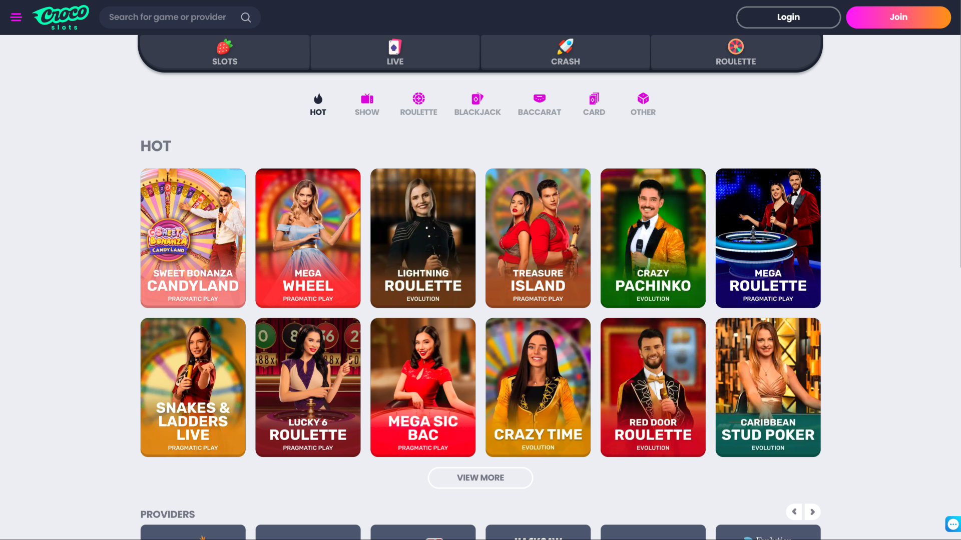 Crocoslots Casino Live Dealer Desktop