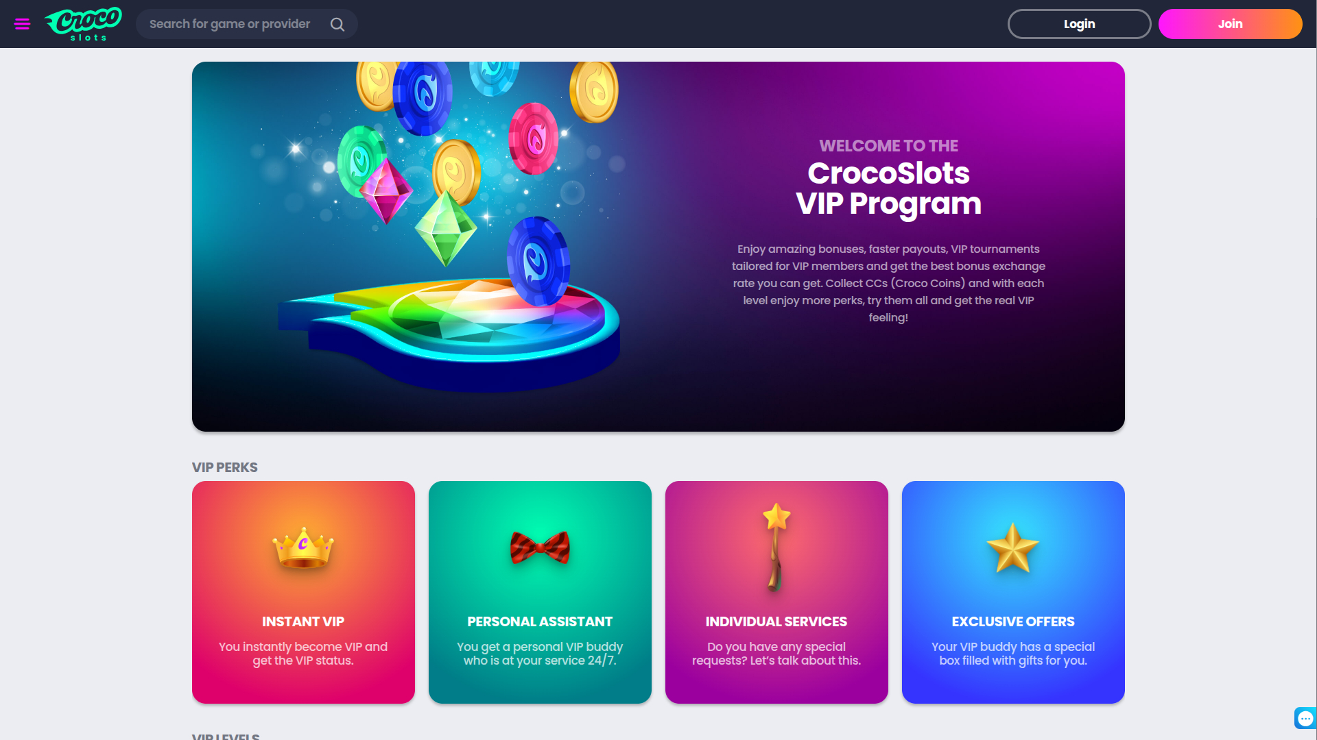 Crocoslots Casino Desktop VIP Program