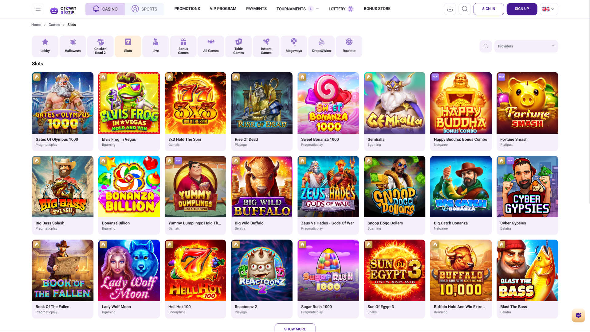 Juegos de Crown Slots Casino Escritorio