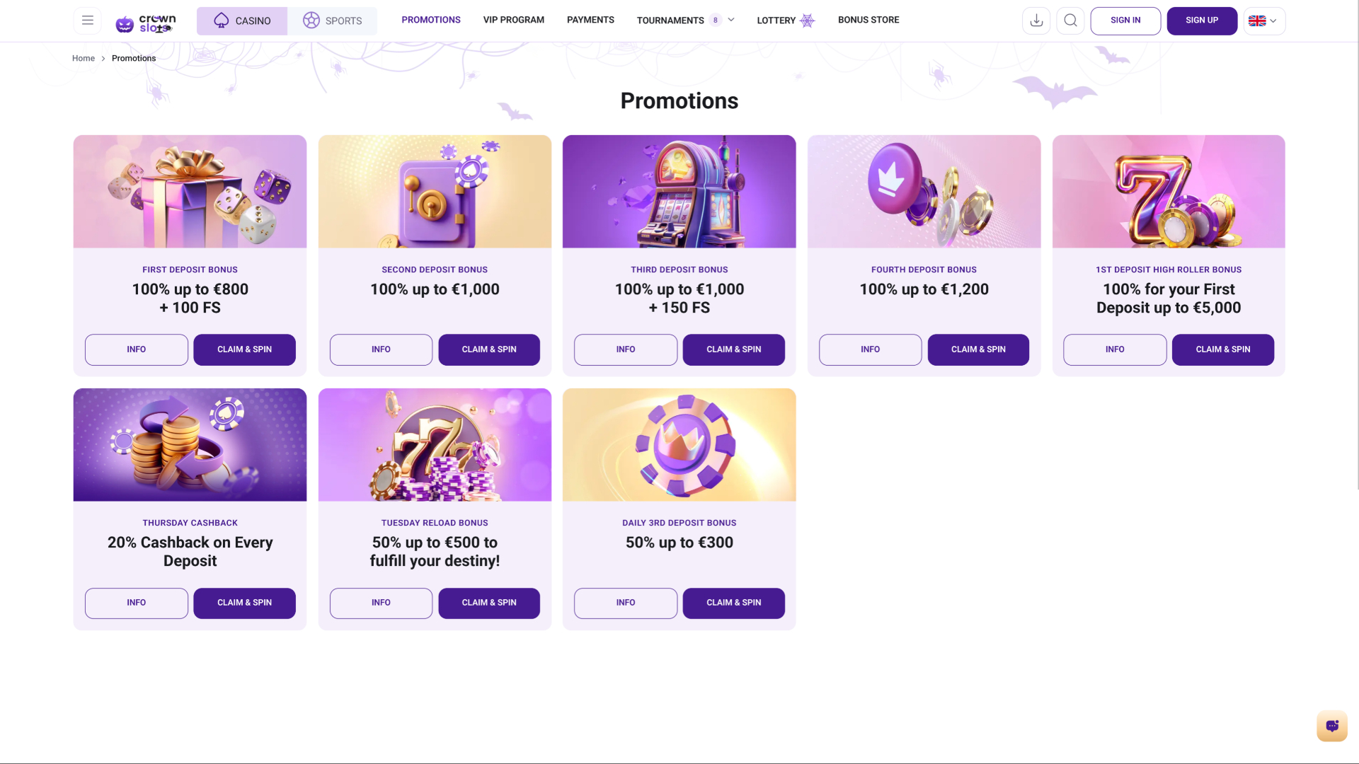 Promociones de Crown Slots Casino Escritorio