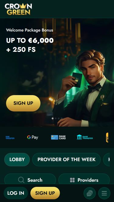 CrownGreen Casino Mobile Homepage